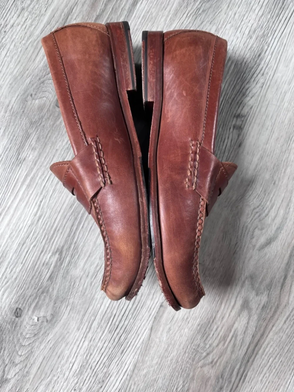 Men's Cole Haan sz 9.5w Grand OS Pinch Hand Sewn Tan Leather Penny Loafer Shoes
